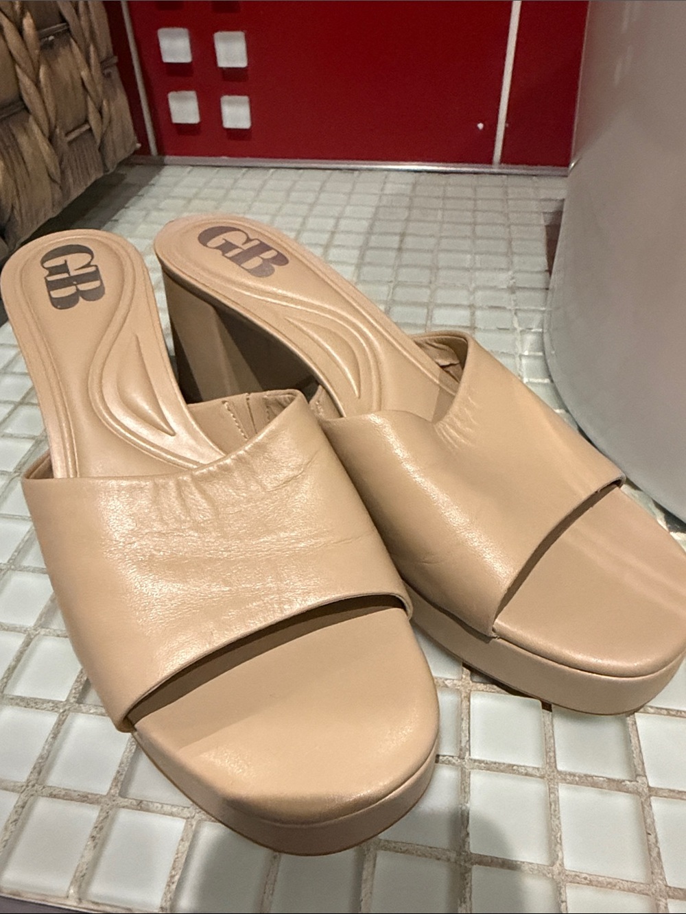 Gianni Bini Nude Slide Platform Block Heels